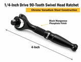 Titan 11313 1/4" Drive 90-Tooth Swivel Head Micro Ratchet 4" Length