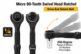 Titan 11313 1/4" Drive 90-Tooth Swivel Head Micro Ratchet 4" Length
