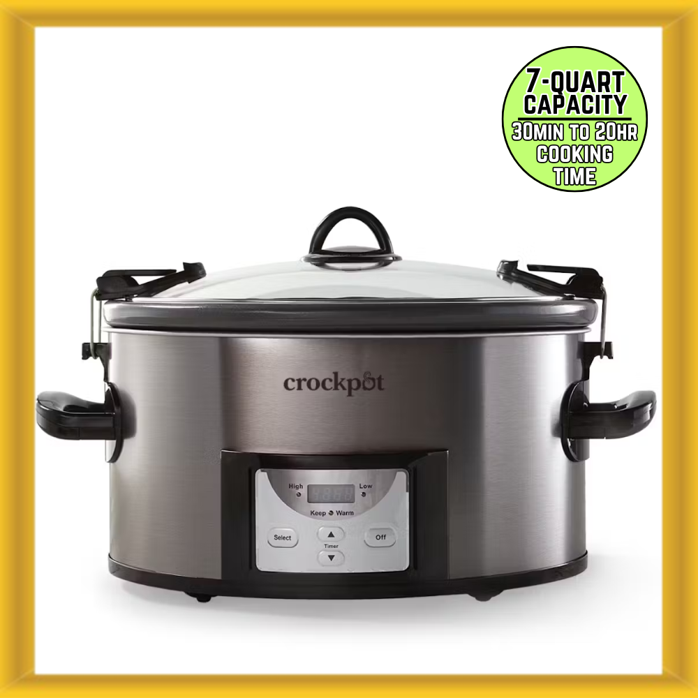 Crockpot 7Quart Easy to Clean Cook & Carry Slow Cooker in Black Stain