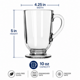 Libbey 5304 Irish Coffee Mugs 10 oz Clear Glass Handle Cups Case of 12