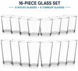 Set of 16 Libbey Flare Rocks Glasses Lead Free Drinking Tumblers Clear
