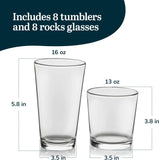 Set of 16 Libbey Flare Rocks Glasses Lead Free Drinking Tumblers Clear