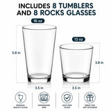 Set of 16 Libbey Flare Rocks Glasses Lead Free Drinking Tumblers Clear