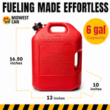 4x Midwest Can 6610 6 Gallon Gas Can Auto Shut Off Quick Flow Spout EPA CARB Red