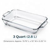 Anchor Hocking 81935L20 3 Qt Glass Baking Dish Rectangular Casserole Pan