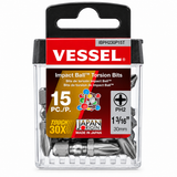 VESSEL IBPH230P15T PH2 x 30mm Impact Ball Torsion Bits 15-Pack