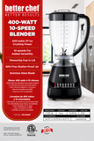 Better Chef IM-6120P Countertop Kitchen Blender 10 Speed 400 Watt