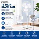 Proctor Silex PS212W 16" Stand Fan 3-Speed Oscillating Adjustable Height