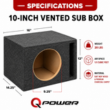 QPower QSBASS10 Single 10" Ported Vented Enclosure Car Audio Subwoofer Box