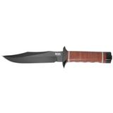 SOG Bowie 2.0 Knife 6.4" Black TiNi Blade Leather Handles with Leather Sheath