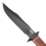 SOG Bowie 2.0 Knife 6.4" Black TiNi Blade Leather Handles with Leather Sheath