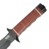 SOG Bowie 2.0 Knife 6.4" Black TiNi Blade Leather Handles with Leather Sheath