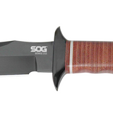 SOG Bowie 2.0 Knife 6.4" Black TiNi Blade Leather Handles with Leather Sheath