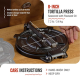 Victoria 8-inch Cast Iron Tortilla Press Pataconera Seasoned with Flaxseed Oil